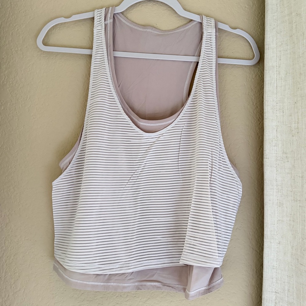 Lululemon | Double Layer White Striped Tank Top Sz 4